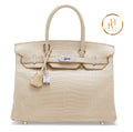 Birkin 30 Matte Poudre Porosus croco 18K White gold & Diamond hardware handbags