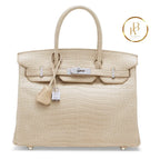 Birkin 30 Matte Poudre Porosus croco 18K White gold & Diamond hardware handbags
