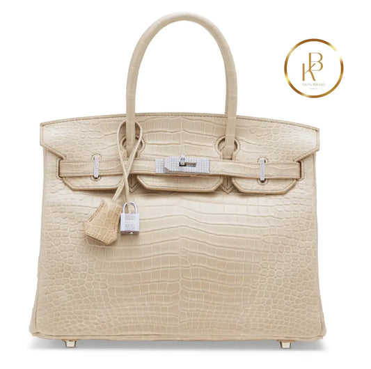 Birkin 30 Matte Poudre Porosus croco 18K White gold & Diamond hardware handbags