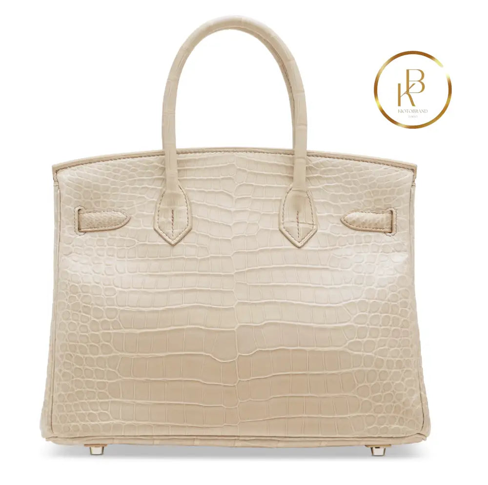 Birkin 30 Matte Poudre Porosus croco 18K White gold & Diamond hardware handbags