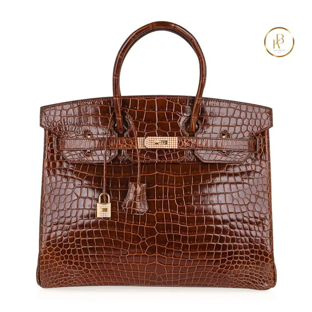 Birkin 30 Miel Porosus croc 18K Diamond Gold hardware - handbags