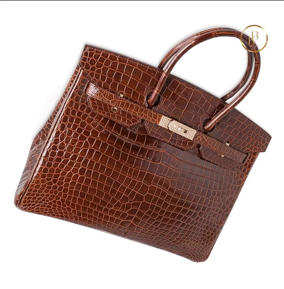 Birkin 30 Miel Porosus croc 18K Diamond Gold hardware - handbags