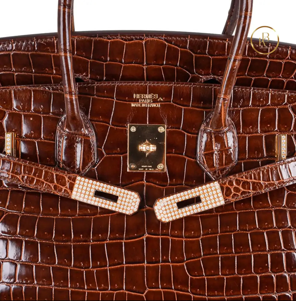 Birkin 30 Miel Porosus croc 18K Diamond Gold hardware - handbags