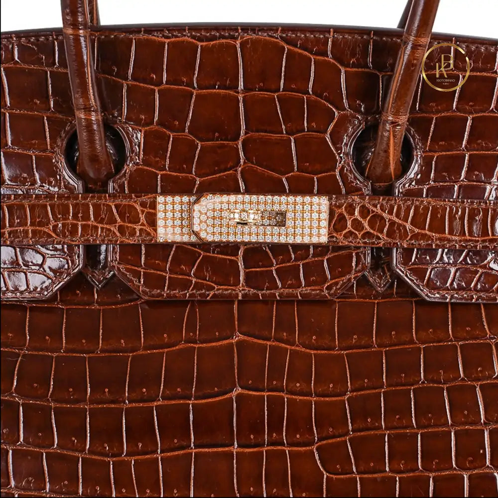 Birkin 30 Miel Porosus croc 18K Diamond Gold hardware - handbags