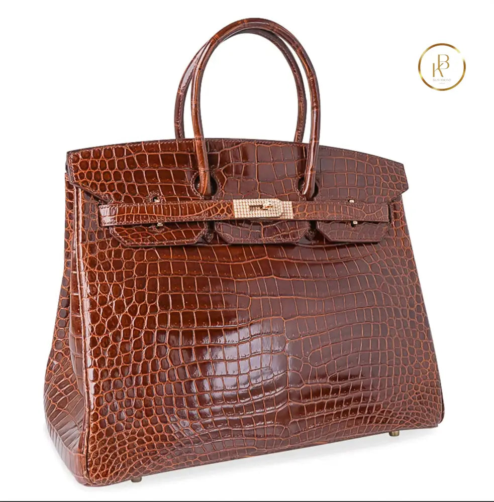 Birkin 30 Miel Porosus croc 18K Diamond Gold hardware - handbags