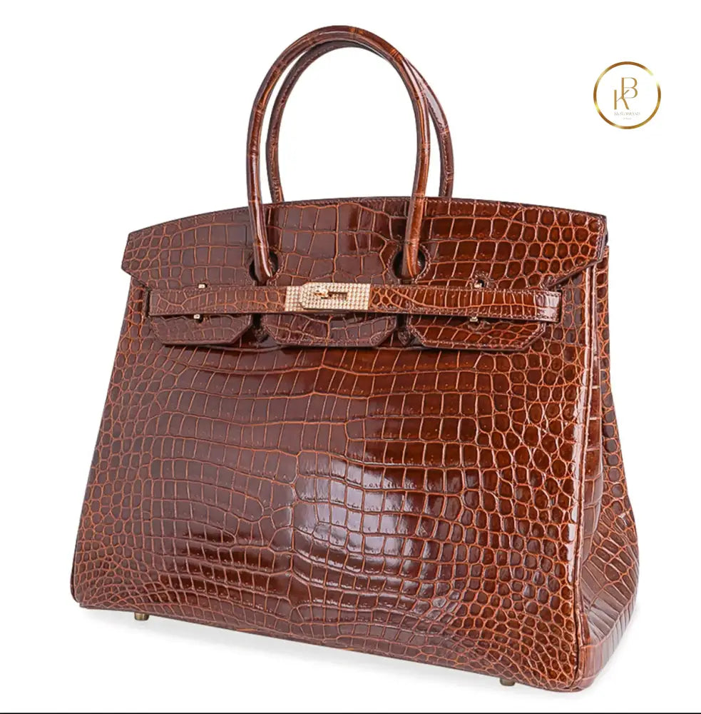 Birkin 30 Miel Porosus croc 18K Diamond Gold hardware - handbags