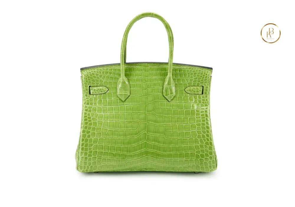 Birkin 30 Shiny Apple Porosus croco 18K White Gold Diamond hardware - handbags