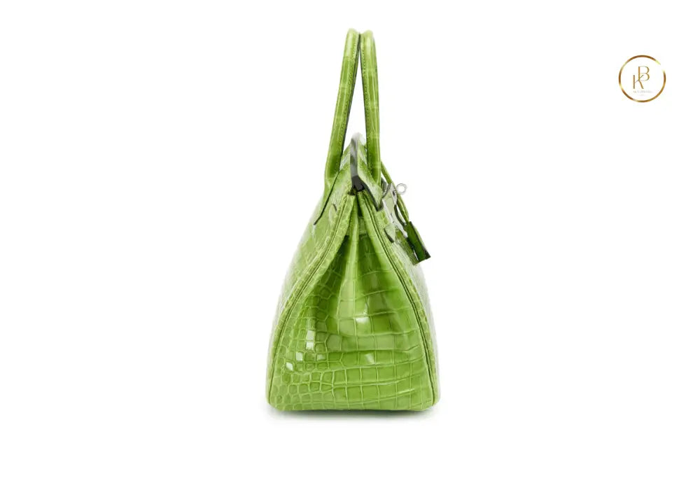 Birkin 30 Shiny Apple Porosus croco 18K White Gold Diamond hardware - handbags