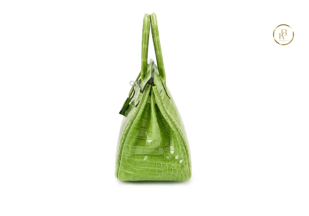 Birkin 30 Shiny Apple Porosus croco 18K White Gold Diamond hardware - handbags