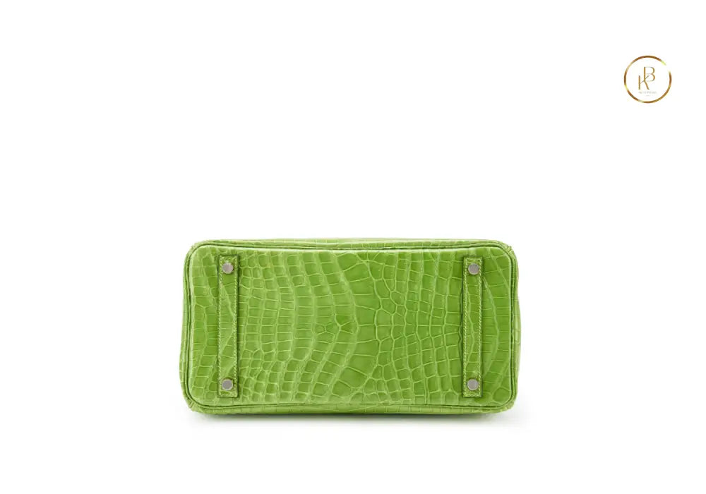 Birkin 30 Shiny Apple Porosus croco 18K White Gold Diamond hardware - handbags