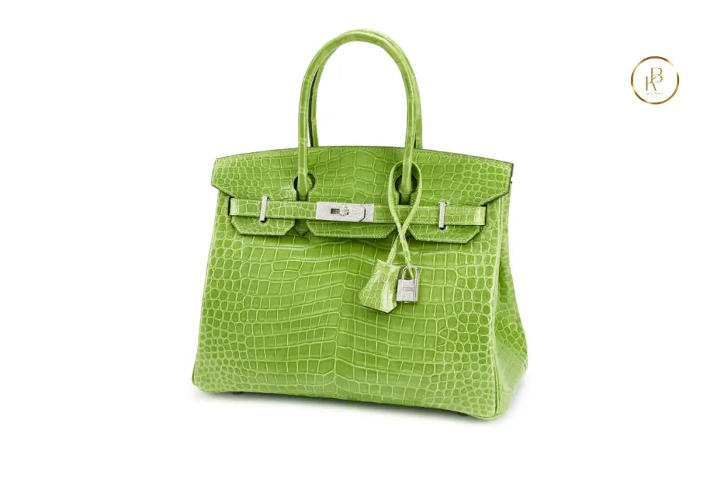 Birkin 30 Shiny Apple Porosus croco 18K White Gold Diamond hardware - handbags