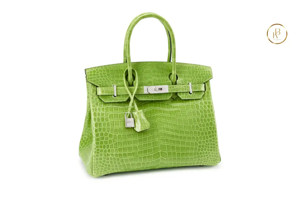 Birkin 30 Shiny Apple Porosus croco 18K White Gold Diamond hardware - handbags