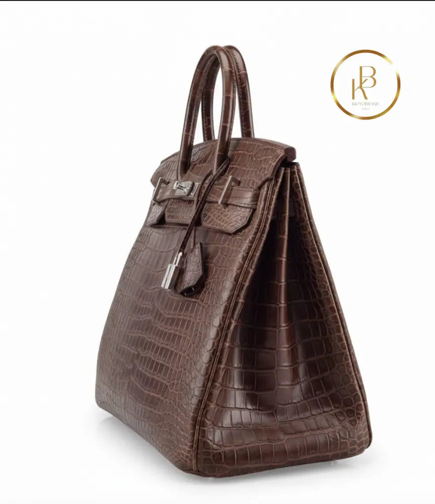 Birkin HAC 40 Matte Gris Elephant Porosus Croco Palladium handbags