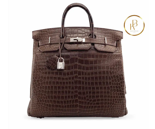 Birkin HAC 40 Matte Gris Elephant Porosus Croco Palladium handbags