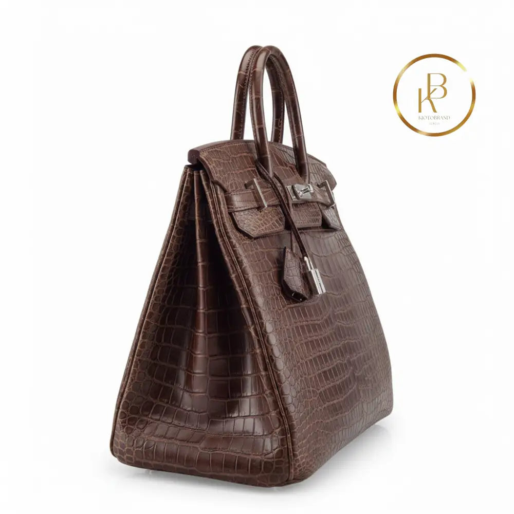 Birkin HAC 40 Matte Gris Elephant Porosus Croco Palladium handbags