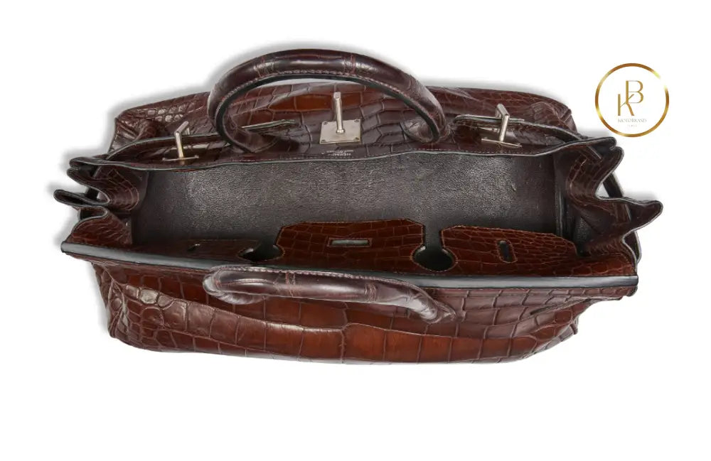 Birkin JPG 42 Matte Marron Fonce Porosus Croc Brushed Palladium handbags