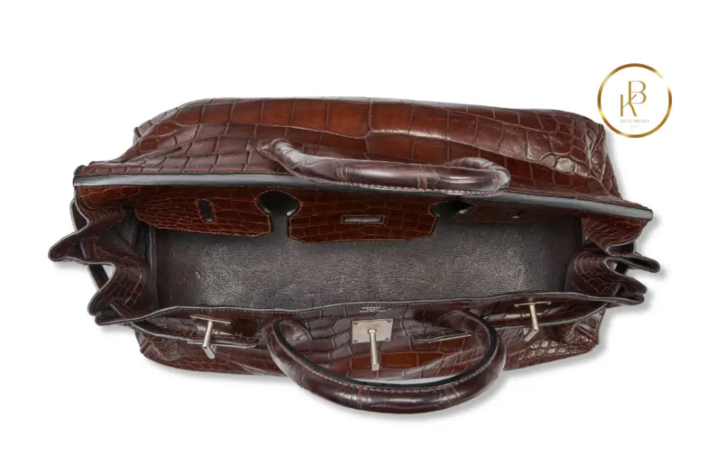Birkin JPG 42 Matte Marron Fonce Porosus Croc Brushed Palladium handbags