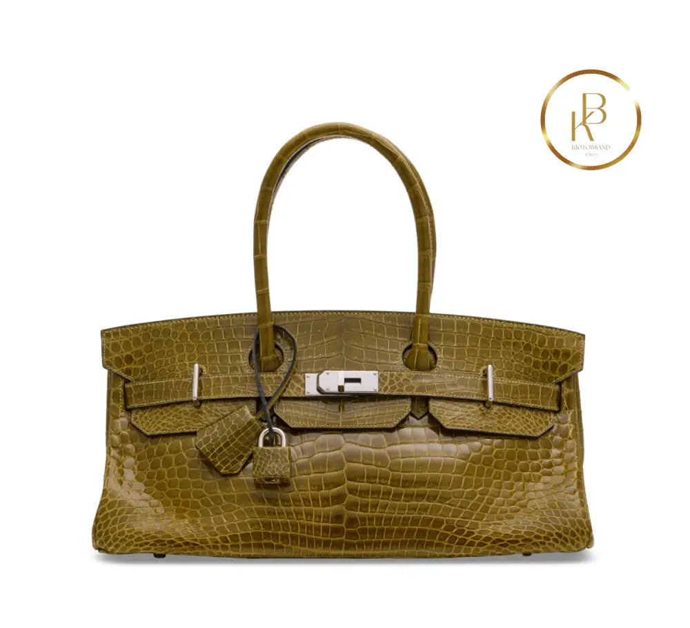 Birkin JPG Shoulder 42 Shiny Vert Anis Porosus Croco handbags
