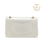 Classic Double Flap Medium Grey Suede Alligator GHW handbags