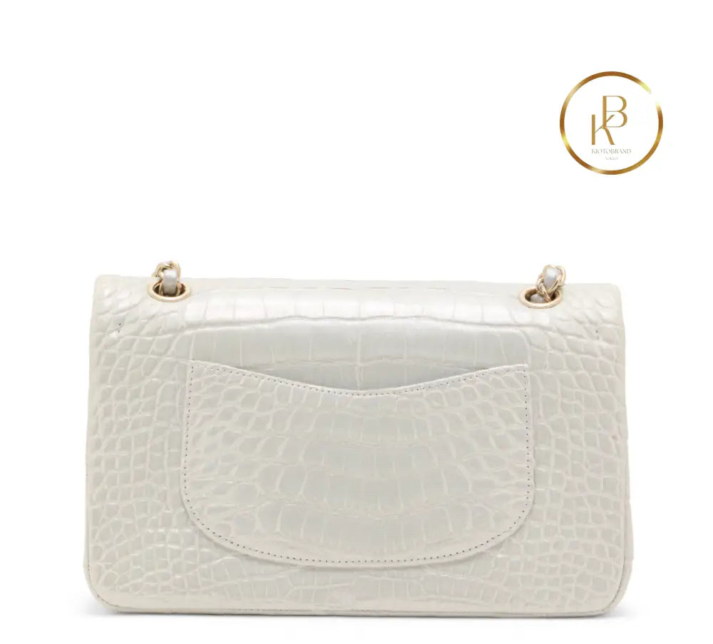 Classic Double Flap Medium Grey Suede Alligator GHW handbags