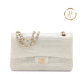 Classic Double Flap Medium Grey Suede Alligator GHW handbags