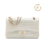 Classic Double Flap Medium Grey Suede Alligator GHW handbags