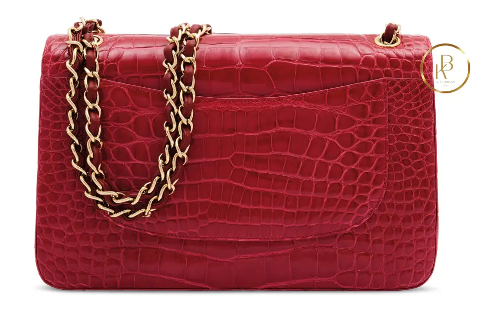 Classic Double Flap Shiny Red Alligator Jumbo Handbags