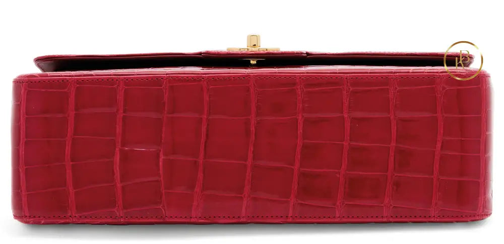 Classic Double Flap Shiny Red Alligator Jumbo Handbags