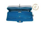 Classic Double Flap Shiny Teal Alligator Silver Hardware Handbags