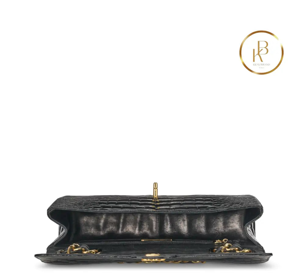 Classic Jumbo Single Flap Shiny Black Alligator GHW handbags