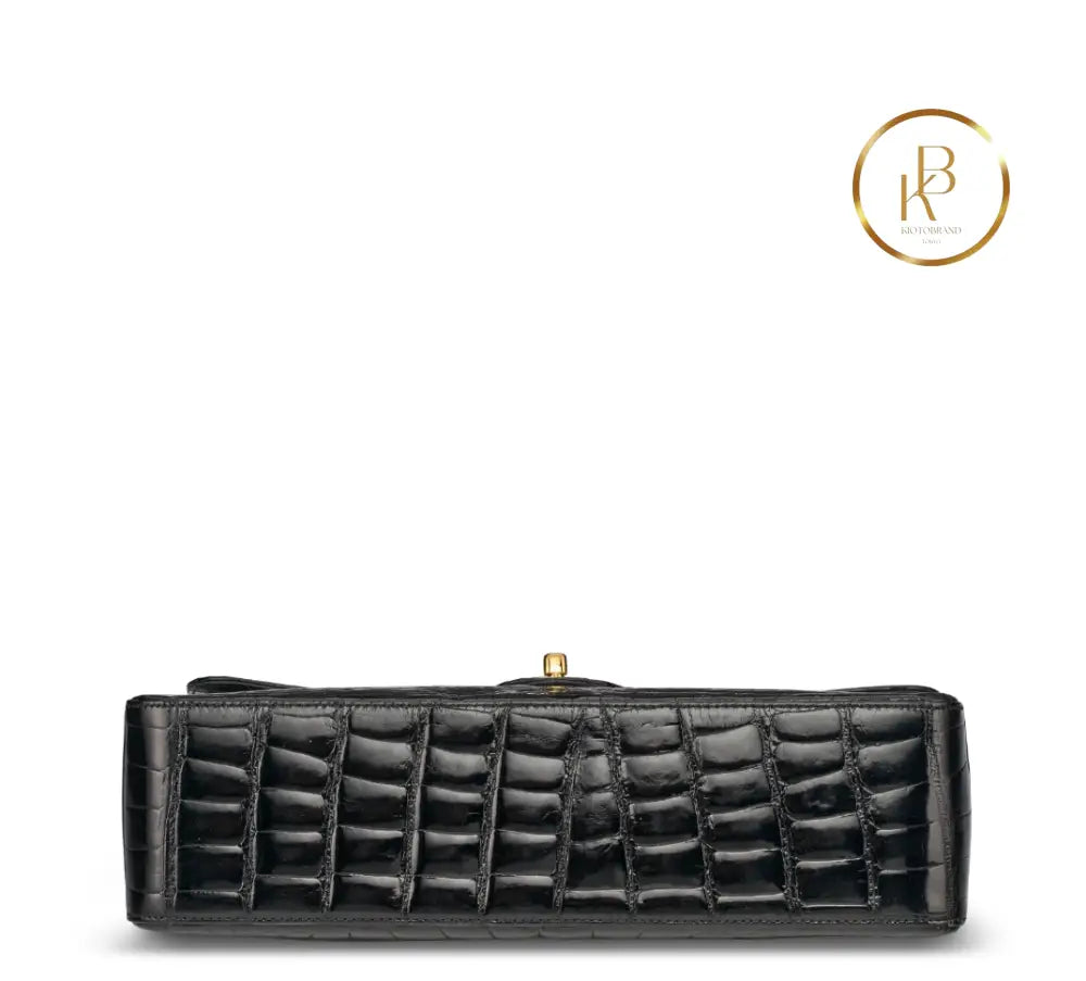 Classic Jumbo Single Flap Shiny Black Alligator GHW handbags