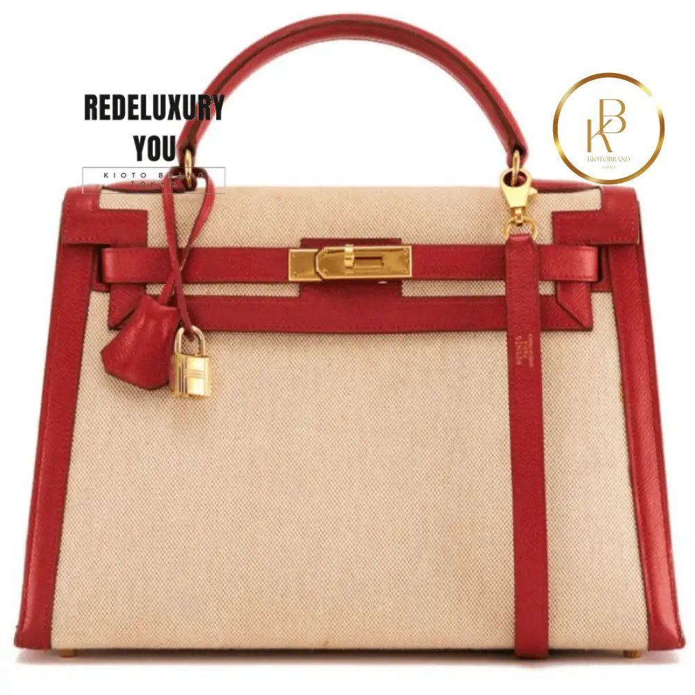 Rare Hermes Kelly 32 Rouge Toile