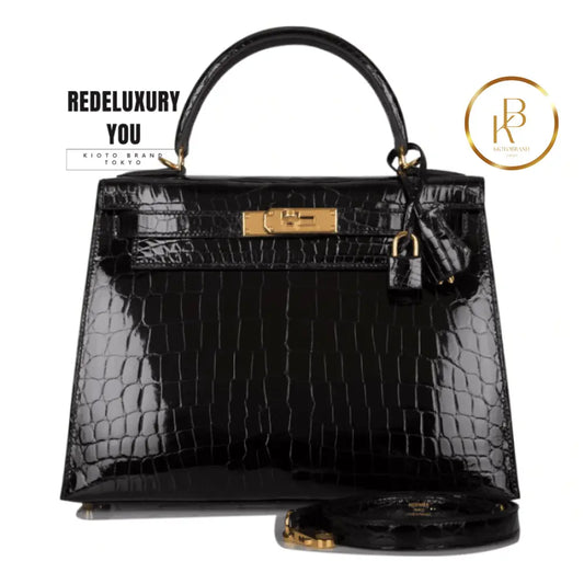 Kelly 28 Sellier Black Shiny Niloticus Crocodile