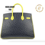 Birkin 30 Charcoal And Kiwi Ostrich Horseshoe