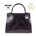 Kelly 25 Crocodile Prunoir Deep Plum Purple