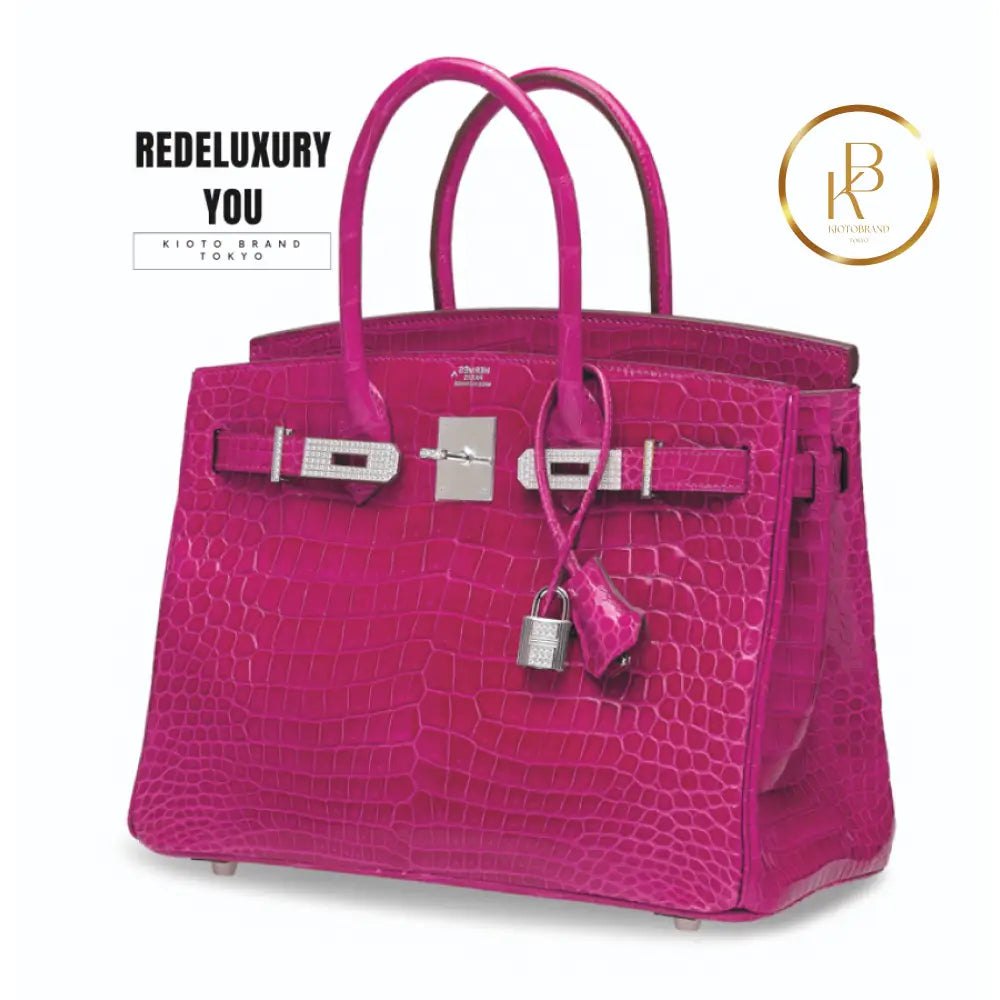 Birkin 30 Shiny Rose Scheherazade Porosus Croc 18K White Gold & Diamond H