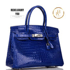 Birkin 30 Bleu Electrique Shiny Porosus Crocodile