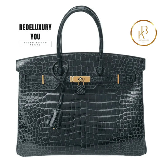 Birkin 35 Green Shiny Porosus Crocodile Exotic