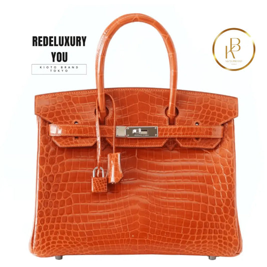 Birkin 30 Orange Feu Crocodile