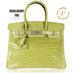 Birkin 30 Shiny Vert Anis Porosus Crocodile Phw