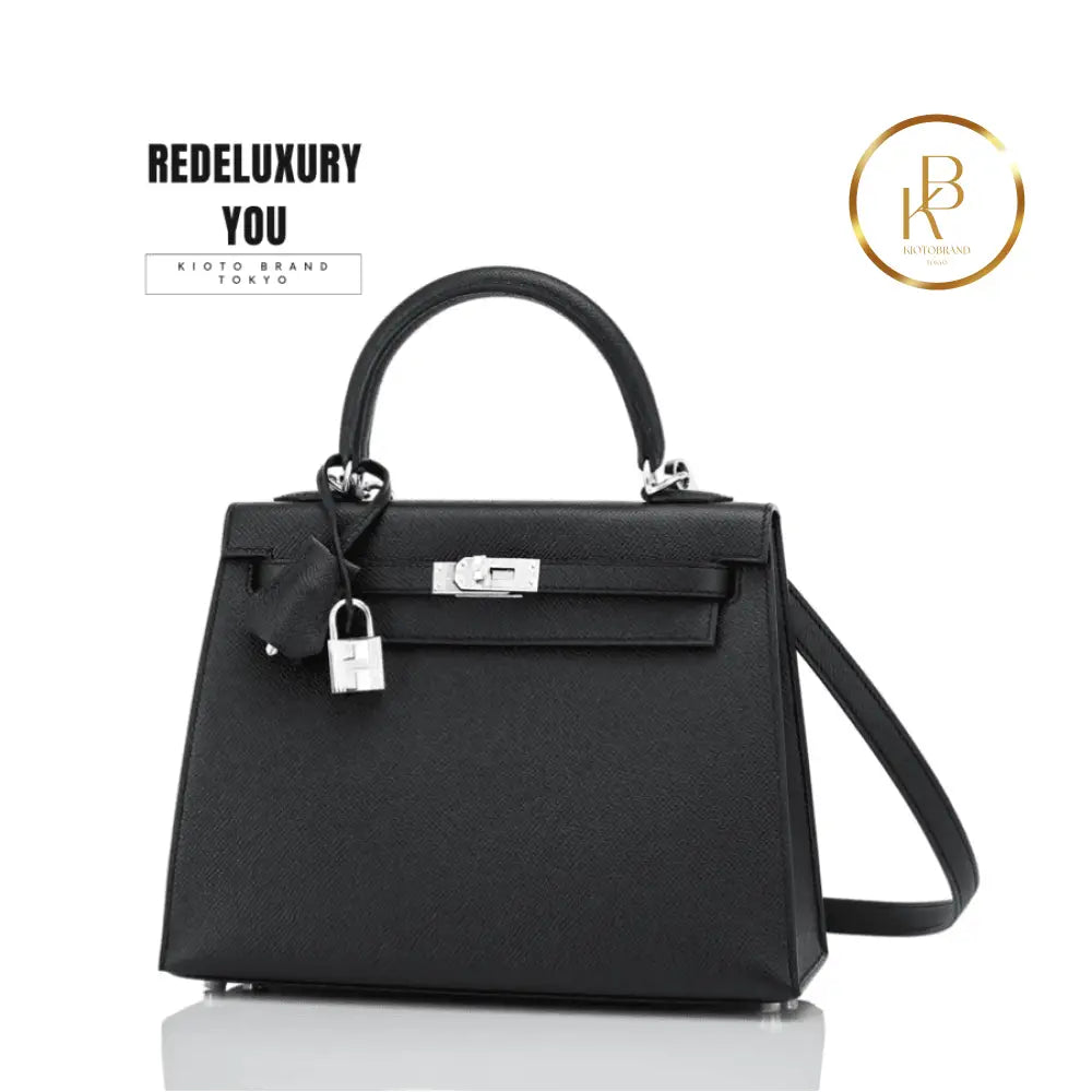 Kelly 25 Jet Black Epsom Sellier Palladium Hardware