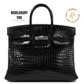 Birkin 25 Shiny Porosus Croc Black Palladium