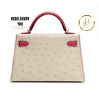 Kelly 20 Mini Ii Sellier Beton & Rose Tyrien Ostrich Hss