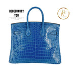 Birkin 35 Bleu Zellige Shiny Porosus Croc