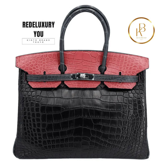 Birkin 35 Hss Special Order Matte Alligator Black Bois De Rose & Graphit