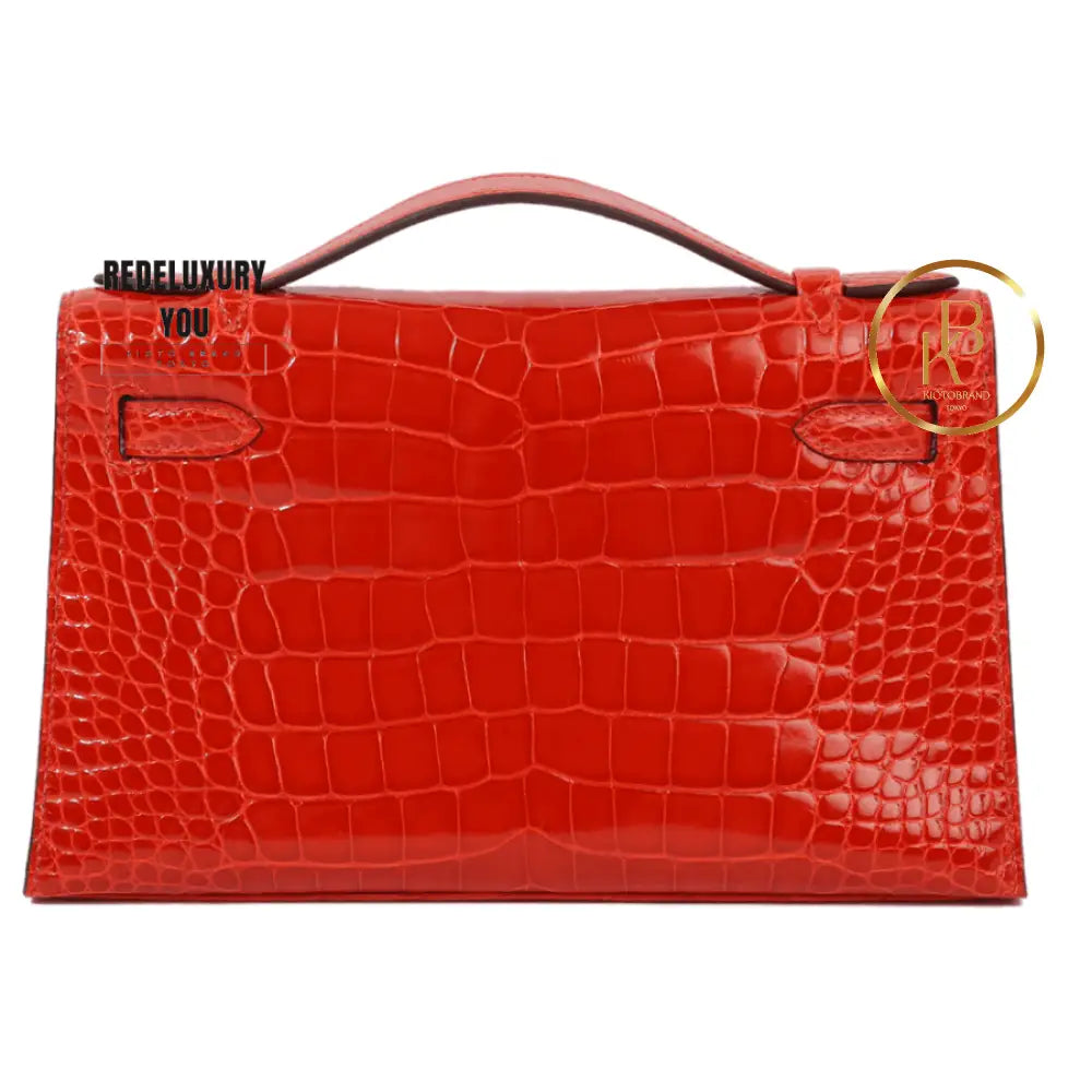 Kelly Pochette Shiny Alligator Feu