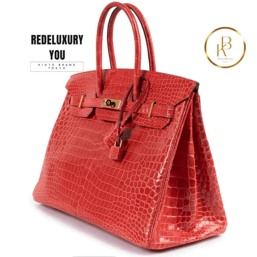 Birkin 35 Rouge Bougainvillier Crocodile Porosus