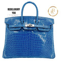 Birkin 35 Bleu Zellige Shiny Porosus Croc