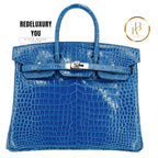 Birkin 35 Bleu Zellige Shiny Porosus Croc