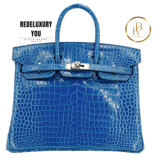 Birkin 35 Bleu Zellige Shiny Porosus Croc